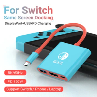 USB Type C to Displayport Docking Station With USB&amp;PD Port 100W 3 in 1 DP Hub 8K@60Hz 4K@120Hz Converter for Nintendo Switch