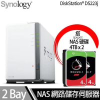 Synology群暉科技 DS223j NAS 搭 Seagate IronWolf 4TB NAS專用硬碟 x 2