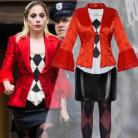 Movie Joker Cosplay Costume Adult Women Lady Harleyquinn Shirt Skirt Red Jacket Coat Wig Suit Gaga Women Halloween Party Costume