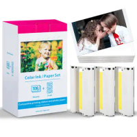 Ink Cartridge and Photo Paper Compatible for Photo Printer Canon Selphy CP1300 CP1200 KP-108IN 36IN 4"x6" Laminated Glossy Paper