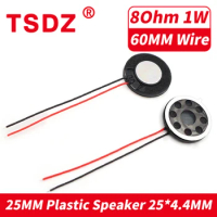 5PCS/Lot Diameter 25MM 8 Ohm 1 Watt Plastic Inner Wire 60MM Speaker 25 MM 8R 0.5 1W Micro Speaker With Double Sided Tape 8Ohm 1W