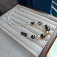 Bright Light Duobao Mixed Color Baroque Tahidi Australian White Nanyang Gold Pearl Sea Pearls Necklace