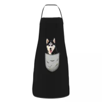 Custom Bib Cute Siberian Husky Pocket Aprons for Men Women Unisex Adult Chef Cooking Kitchen Dog Lovers Tablier Cuisine Painting