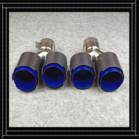 1 Pair Y Model Car Styling Real Carbon Fiber Back Exhaust Tip Car Universal Glossy Blue For Akrapovic Muffler Pipes Tails