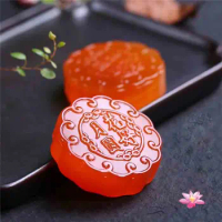 Natural Chalcedony Gift Box Flowers A Pair of Moon Cake Agate Ornaments for Mid-Autumn Festival Gifts jewelry set