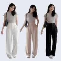 Diobee - Jennie Pants Knitt Premium Celana Panjang Kantor High Kancing Loose Standar Wanita Remaja V