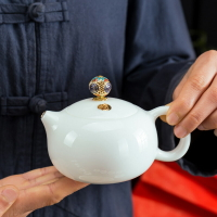 德化羊脂玉白瓷茶壺陶瓷家用泡茶壺帶過濾孔大號單個功夫茶具單壺