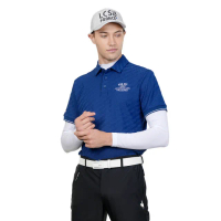 【LE COQ SPORTIF 公雞】高爾夫系列 男款藍色韓系立體感緹花短袖POLO衫 QGT2K237