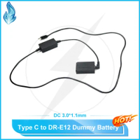 Type C to DC 3.0*1.1mm Cable + LP-E12 Dummy Battery DR-E12 DC Coupler ACK-E12 for M M2 M10 M50 Digital Cameras