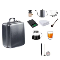 9Piece/Set All-in-one V-type 60 ° Travel Barista Coffee Set Manual Grinder Dripper Paper Bag Kettle Timer Scale