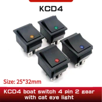 1pcs rocker switch KCD4 four-pin 2 position ON-OFF Mini with light cat-eye 220V LED rocker switch button AC30A250V drop shipping