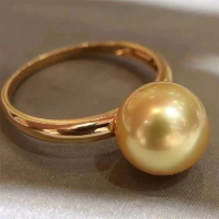 Gorgeous HUGE AAAA ++++10-11mm ROUND Pearl Ring S925 Silver Seawater Nanyang Gold Pearl