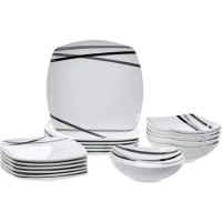 18 Piece Kitchen Dinnerware Set - Square Plates, Bowls, Service for 6 - Modern Beams