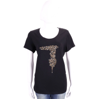 TRUSSARDI 黑色鉚釘拼接LOGO設計棉質短袖T恤