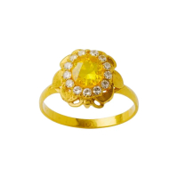 22K Yellow Gold Floral Ring with Yellow Sapphire Simulant and White Zircon Stones (2.41g/Size 14.5)