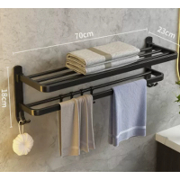 浴室壁掛式置物架(黑色)(尺寸:70*18*23CM)