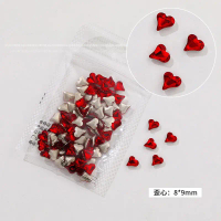 Túi 10 Viên Đá Màu Đỏ Khối Nail Hình Trái Tim Chân Vàng Chân Bạc Trang Trí Móng MIAN NAIL