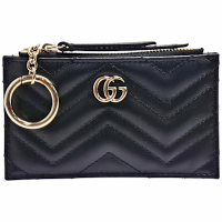 GUCCI GG Marmont絎縫紋牛皮金屬雙G LOGO拉鍊鑰匙/零錢包(黑色)