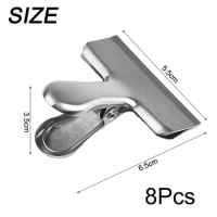 Durable For Kitchen Home Office Clips Food Sealing 6.5x5.5cm Food Bag Clip Paper Clamps Quick Clamping Stainless Steel 8Pcs