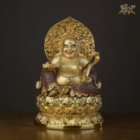 15.7 inches China Pure Brass 24K Genuine Gold Maitreya Bodhisattva Buddha Statue Copper Decoration Home Gift