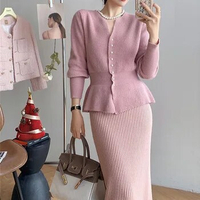 French Style Celebrity Half Open Neck Fashion Knitted Versatile Dress Set Autumn and Winter New Slim Fit Piece for Flash sale