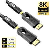 8K Fiber Optic HDMI 2.1 Cable 50m Detachable 8K HD Cable eARC, 48Gbps, 8K@60Hz, 4K@120Hz with Dual Micro HDMI for RTX 3080/3090