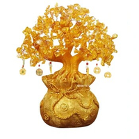 4 Size Lucky Tree Wealth Yellow Crystal Tree Natural Lucky Tree Money Tree Ornament Bonsai Style Feng Shui Figurines