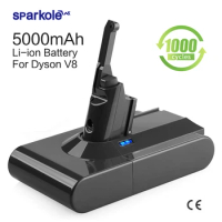 Sparkole 21.6v 5Ah Li-Ion Battery For Dyson SV10 V8 Vacuum Cleaner Battery with Brand Cells For V8 Absolute /Animal /Fluffy 100%