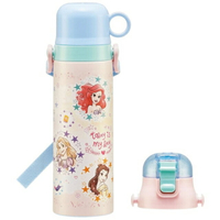 小禮堂 迪士尼 公主 兩用不鏽鋼保溫瓶附背帶 580ml/570ml (粉藍星星框款)