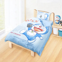 【享夢城堡】單人床包雙人兩用被套三件組(哆啦A夢DORAEMON 祕密道具素描集-藍)