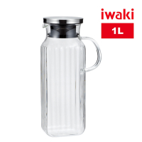 【iwaki】耐熱玻璃不鏽鋼系列玻璃把手方形耐熱玻璃水壺-1L