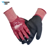 Wonder Grip 12 Pairs Triple Nitrile Coating Level 5 Anti-Cut Safety Work Gloves 13 Gauge Spandex&amp;Mineral Fiber&amp;HPPE Linining