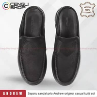 ANMB7 SEPATU SANDAL PRIA ANDREW ORIGINAL SENDAL SLIP ON SLOP SELOP KULIT ASLI ORI HITAM BLACK EU -
