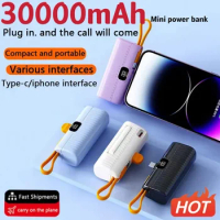 New 30000mAh Mini Power Bank Built in Cable PowerBank Digital display External Battery Portable Charger For iPhone Samsung
