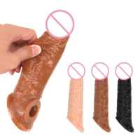 Reusable Penis Sleeve Extender Realistic Penis Condom Silicone Extension Sex Toy for Men Cock Enlarger Condom Sheath Delay