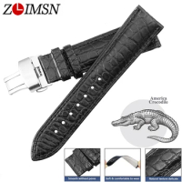 ZLIMSN Real Alligator Watch Strap Genuine Leather Watch Band Deployment Buckle For Universal Strap 12-24MM