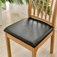 PU Leather Square Chair Cushion Cover Waterproof Kitchen Dining Seat Slipcovers Removable Dining Room Chair Seat Cushion Cover