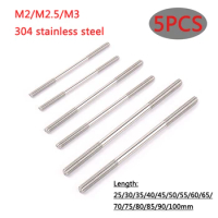 5Pcs M2/M2.5/M3 Stainless Steel Push Rods L20/25/30/35/40/45/50/55/60/65/70/75/80/85/90/100mm Servo Linkage for RC Airplane/Boat
