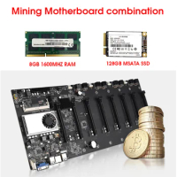 BTC-T37 Mining Motherboard 8 GPU Bitcoin Crypto Etherum Mining with 128GB MSATA SSD DDR3 8GB 1600MHZ RAM SET