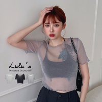 LULUS/金蔥木耳邊透膚短版上衣３色【A01250025】