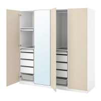 PAX/REINSVOLL/ÅHEIM 衣櫃/衣櫥組合, 白色/灰米色 鏡面, 200x60x201 公分