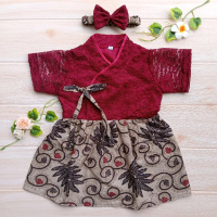 Hanbok Anak / Pakaian Hanbok Batik / Fashion Hanbok Brokat warna Maroon