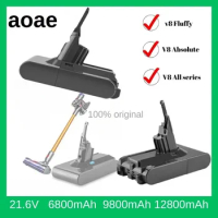 aoae 12800mAh 21.6V For Dyson V8 Battery Absolute/Animal/Fluffy Li-ion SV10 Vacuum Cleaner series Rechargeable batteries