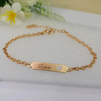 Gelang Rantai Plat Love - accesories perhiasan imitasi berlapis emas