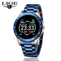 LIGE 2020 New Smart Watch Fitness Tracker Blood Pressure Monitoring Multifunctional Sport Waterproof Smart Watch Steel Belt Men