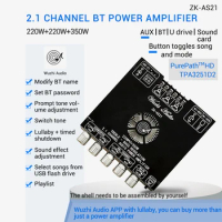 ZK-AS21 TPA3255 220WX2+350W 2.1 Channel Bluetooth Digital Audio Power Amplifier Board High Low Tone Subwoofer Amplifier Module