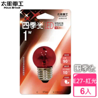 【太星電工】四季光LED球型紅泡E27/1W/紅光(6入)　 ANB531R*6.