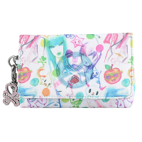 展示品 TOKIDOKI 透明藍LOGO日系暈染風格圖案尼龍拉鍊化妝手拿包(彩x粉紅)