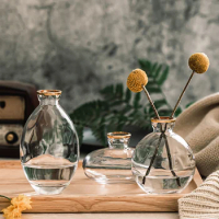 Mini Transparent Glass Vase, Gold Wire Flower Bottle Terrarium, Hydroponic Systems, Cute Room, Home Decoration Accessories, 3Pcs
