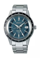 Seiko Seiko Presage ‘Petrol Blue’ Style 60s Road Trip GMT Warm Blue Dial Stainless Steel Band Automatic Watch SSK009J1